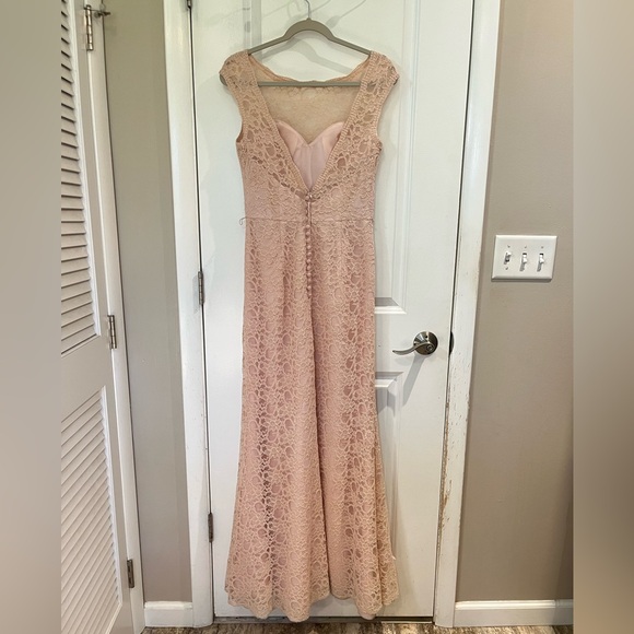 Morilee by Madeline Garner Sleeveless Lace Maxi DressSz 12 Blush Fit & Flare - Picture 2 of 16